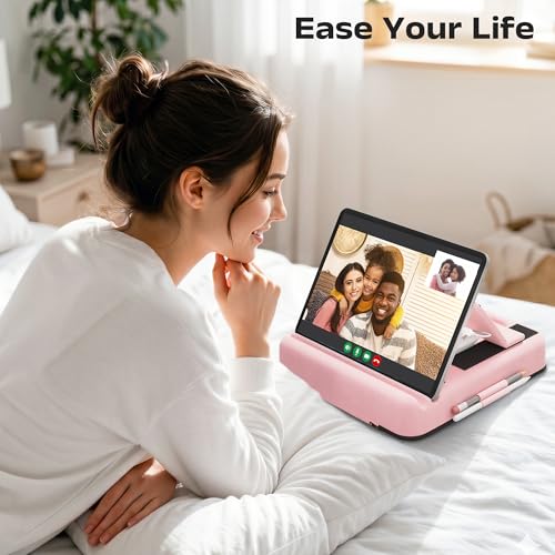 Tablet Pillow Stand, Multi-Angle Foldable iPad Holder for Bed, Sofa, Desk, Lap, Soft Pad Dock with Storage Pocket & Stylus Mount, for 4.7-13" Devices iPad,iPhone,E-Reader,Books (Pink) - color: Pink
