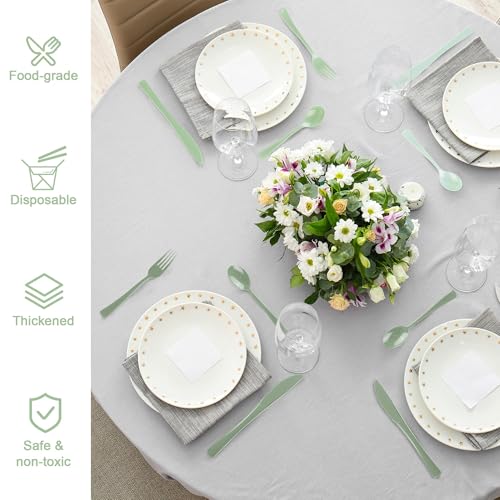 Kochorie 300 Pieces Sage Green Plastic Silverware with Spoons Forks Knives - color: Sage Green