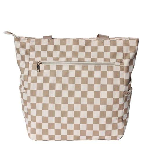 ESVAN Original Floral Water Resistant Large Tote Bag Shoulder Bag for Gym Beach Travel Daily Bags Upgraded - color: Corduroy Grid