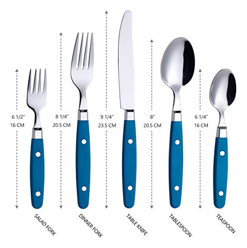 ANNOVA Silverware Set, Retro/Rivet Colorful Stainless Steel Tableware Kitchen Flatware Set Utensils, Includes Dinner Knives, Forks, Spoons, Salad Forks & Dessert Spoons (Blue, 20 Pieces) - color: Sapphire Blue