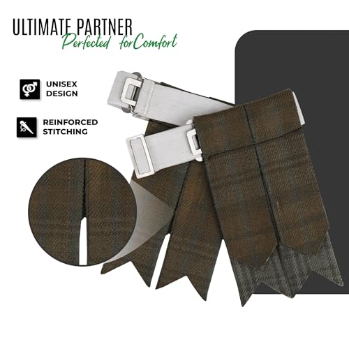 EZE Kilt Flashes for Men with Heavy Buckle Adjusters, Plain & Tartan Kilt Sock Flashes Acrylic Wool - color: Black Watch Weathered
