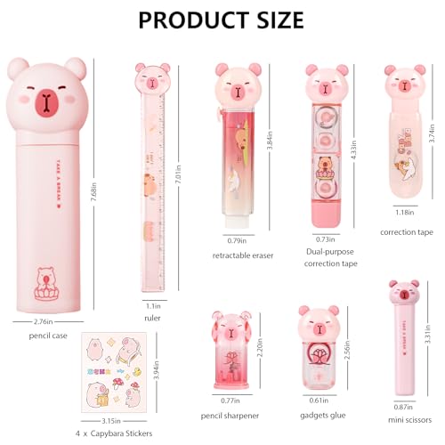 Capybara Stationery Set, Cute Pink School Supplies Gift for Students - style: pink