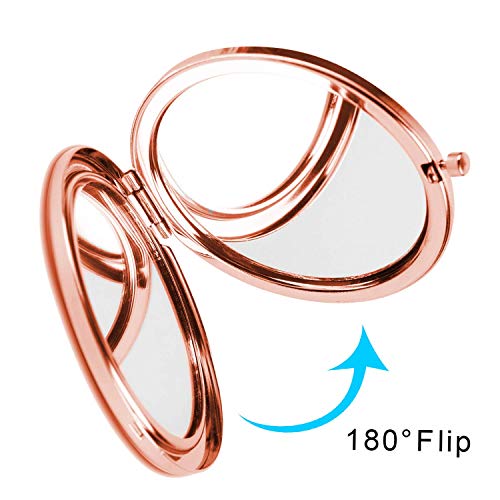 MIHAGUTY Magnifying Compact Mirror for Purses with 2 x 1x Magnification, Folding Mini Pocket Double Sided Travel Makeup Mirror,Perfect for Purse, Pocket Mirror for Gift (Rose Gold) - color: Rose Gold, size: 0"L x 0"W