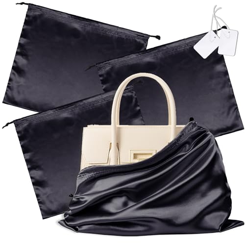 Vonty Black Satin Dust Bags 3 Pack Drawstring Pouch for Purse, 19.6x15.7in - color: Black, size: 19.6 x 15.7