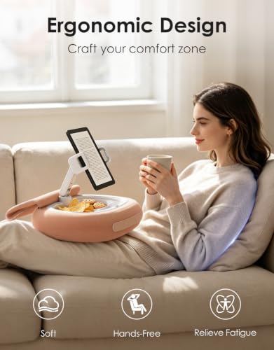 RIWUCT Tablet Pillow Stand for Bed, [Adjustable & Stable] Kindle Holder for 5-12.9" Phone/iPad/Tablet/E-Reader with 360° Rotating Clip & Snack Bowl, for iPad Stand Hands-Free Reading on Bed/Sofa, Pink - color: Pink