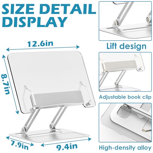Acrylic Adjustable Book Stand, Reading Stand with Lift Design, High-Density Alloy Desktop Document Holder for Document Recipe, Cookbook, Music Book (Silver) - color: Silver
