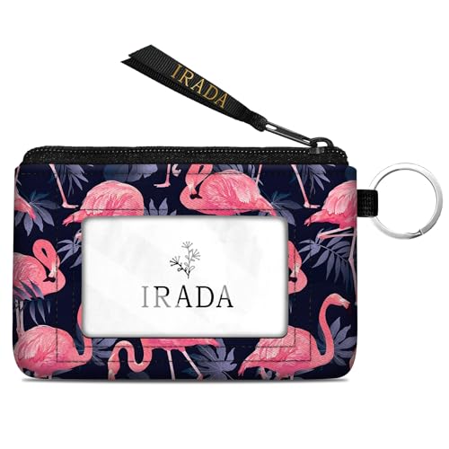 IRADA ID Case Wallet Keychain with Clear ID Window Zipper Cute Coin Purse for Women Water Resistant Small Coin Pouch-Flamingo Keychain Wallet - color: Flamingo-Keychain Wallet