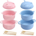 2 Sets 45oz Cute Pig Ramen Bowl Set Microwavable, Pink, Nordic Blue - color: Pink,Nordic Blue