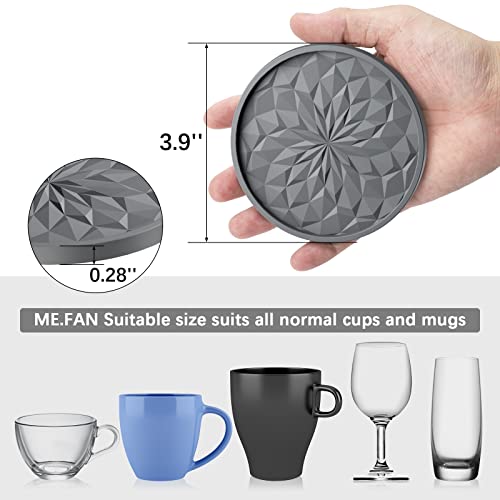 ME.FAN Silicone Coasters with Holder,[6 Pack] Drinking Coasters - Cup Mat for Hot or Cold Drinks, Thickened, Non-Slip, Non-stick,Deep Tray Dark Grey - color: Dark Gray