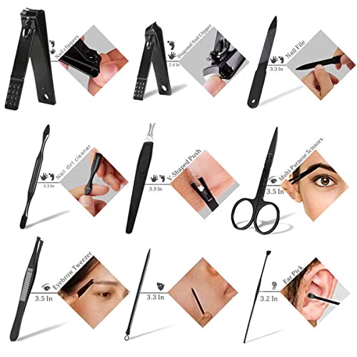 HANTEKAS Manicure Set 9 in 1 Stainless Steel, Nail Clippers Scissors Pedicure Tools Kit - Portable Travel Grooming Kit for Men and Women with Leather Case (Blue-BIG Nail Clipper) - color: Blue-big Nail Clipper