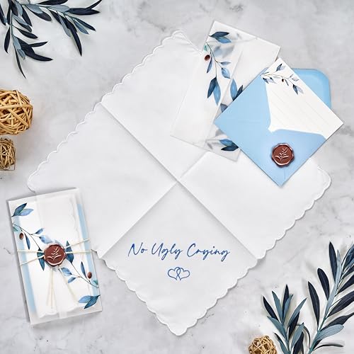 Wedding Handkerchief, Something Blue for Bride, Mother of Bride Gift - color: No Ugly Crying, style: Blue Olive Leaf
