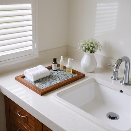 42x32CM Rectangle Mother of Pearl Mosaic Inlay Wood Border Serving Tray - color: Dazzling Mosaic