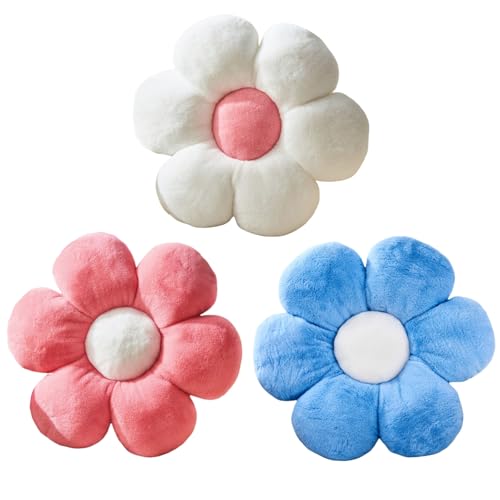 3PCS Flower Pillow Set,15.7In Daisy Pillow White Pink Blue - color: 3pcs White Pink Blue, size: 15.7in