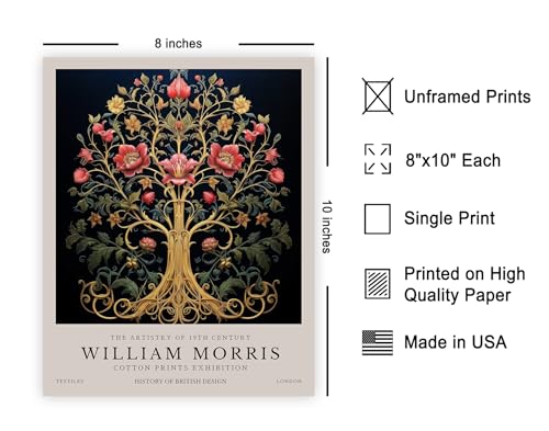Poster Master Tree of Life Print - William Morris Poster - Flower & Tree Illustration - Botanical Exhibition Wall Design - Floral Artwork - Aesthetic Decor - 8x10 UNFRAMED Wall Decor - color: Style-03, size: 8"L x 10"W