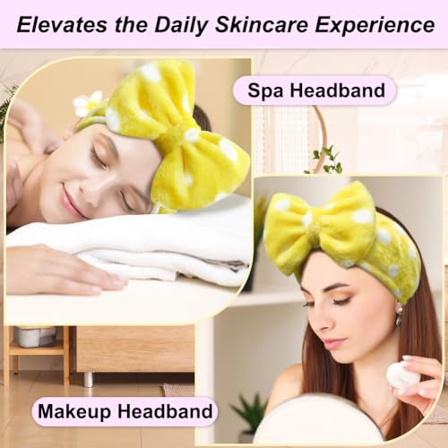 Shintop Sweet Super Soft Caroset Polka Dots Wash Cosmetic Headband Hairlace (yellow polka dots) - color: Yellow Polka Dots