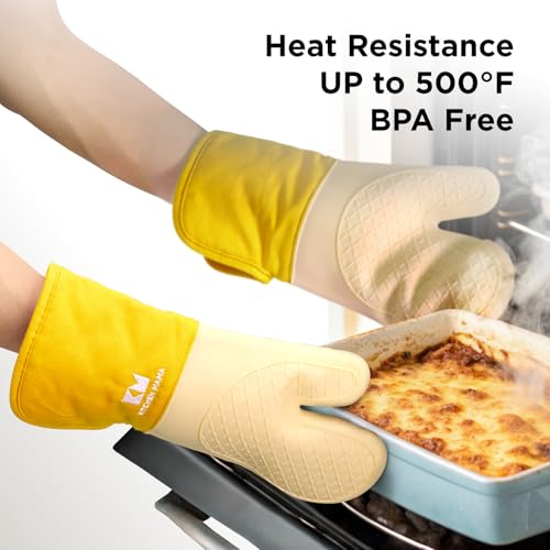 Kitchen Mama UltraShield Silicone Oven Mitts, Yellow - color: Yellow