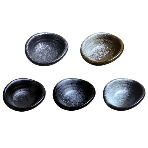 Colias Wing 3.5 Inch Retro Style Black Stylish Design Multipurpose Porcelain Side Dishes Bowls Seasoning Dishes Soy Dipping Sauce Dishes-Set of 5 - color: Set-of-5-Assorted-3