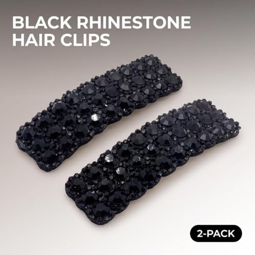 2Pcs Black Rhinestones Snap Hair Clips for Women Girls Rectangular Hairpins Korean Barrettes Hair Accessories, Clips and Barrettes, Baby Girls' Hair Clips
