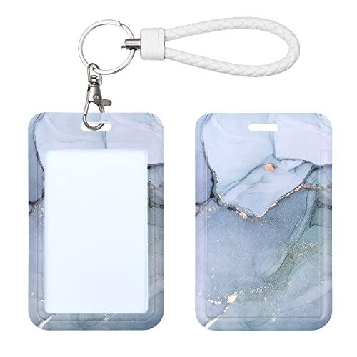 ID Card Badge Holder Key Chain with Metal Keyring, Plastic Slide Open with ID Window for Women Men Girls Students,Gray - color: Gray Marble
