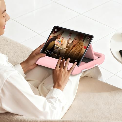 Tablet Pillow Stand, Foldable Tablet Holder for Lap, Bed, Soft Pillow Pad - color: Pink