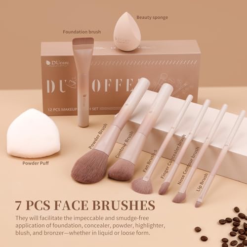 DUcare 14pcs Makeup Brushes Set,12Pcs Makeup Brush set with 2pcs Makeup Sponges Foundation Blending Face Powder Blush Eye Shadows Brushes - color: 12pcs