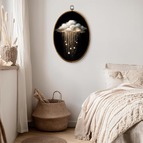 zewepri Whimsical Cloud Canvas Wall Art, Celestial Bohemian Decor, 8.6x11.4 - color: Cloud Stars