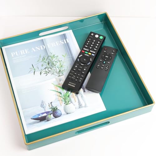 Spsyrine Green Decorative Serving Tray with Handles, 13" X 13" Square Plastic Coffee Table Tray for Ottoman, Living Room, Bathroom, Home Decor. - color: Dl06re