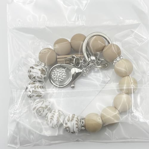 Unpafcxddyig Silicone Bead Keychain Bracelet Wristlet Key Ring - color: Rainbow Skin