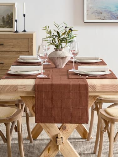 ZeeMart Linen Checked Farmhouse Placemats Set of 4, Terracota 13x19in - color: Terracota, size: Set of 4