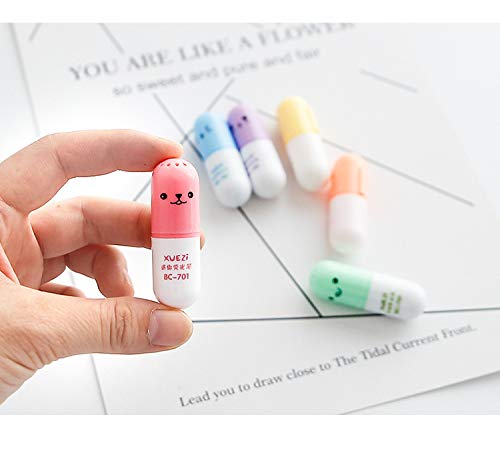 VANVENE 6 Pcs/Set Mini Pill Shaped Highlighter Pens for Writing Cute Face Graffiti Marker Pen Korean Stationery School Office Supplies