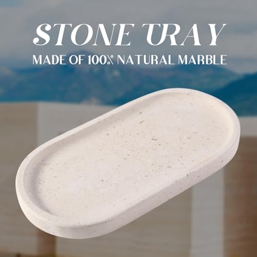 Koville Natural Marble Tray for Bathroom, Vanity Decorative Marble Trays for Countertop Organizer, Catchall Trays for Perfume, Candles, Jewelry, Stone Tray for Decor(Moca Crema Yellow) - color: Moca Crema Yellow