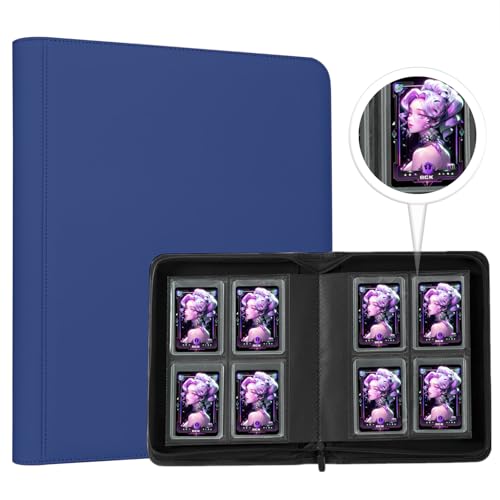 Toploader Binder,4-Pocket Double Sided Top Loaders Binder,Holds 128 Cards in 3"x4" Toploaders,PU Leather Card Binder Abulm for Toploader Trading,Sports,and Gaming Cards (Blue) - color: Blue