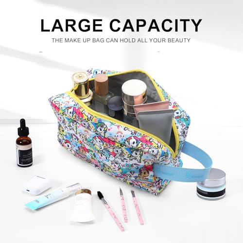 tokidoki Travel Makeup Bag for Women, Cute Unicorno Cosmetic Bag, Compact Skincare Vanity Pouch, Portable Cosmetiquera Toiletry Bag for Travel, Work, Home, Perfect Gifts for Women Girls (Blue) - color: Blue