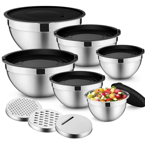 P&P CHEF Mixing Bowls with Lids Set of 6, Nesting Salad Bowl, Black - color: Black