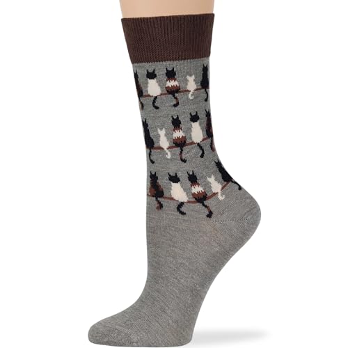 7BIGSTARS Women Cotton Crew Socks, Patterned 4 Pack, M 5-9 - L 8-12 - color: 09 - Brown, Grey, Ecru, Black (A57), size: 5-9