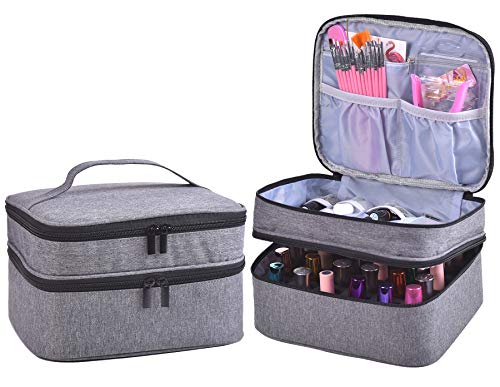 Nail Polish Organizer- Holds 30 Bottles Nail Supply Organizers and Storage Double-layer Nail Bag Organzier Case Nail varnish Organizer Nail Polish Storage Bag with Handle (Grey) - color: Grey