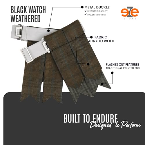 EZE Kilt Flashes for Men with Heavy Buckle Adjusters, Plain & Tartan Kilt Sock Flashes Acrylic Wool - color: Black Watch Weathered