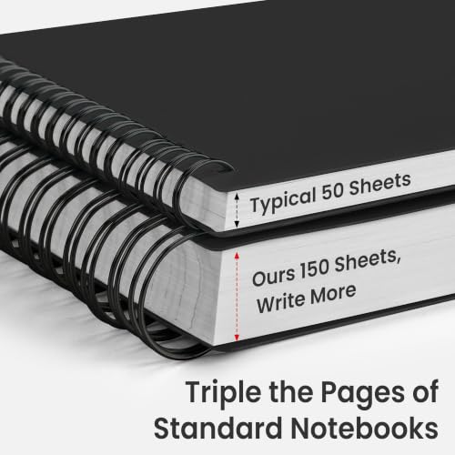 EMSHOI Lined Spiral Journal Notebook, 300 Pages, A4 Size (8.2'' x 11.2'') - color: Black, size: A4