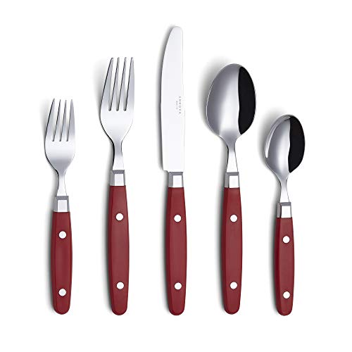 ANNOVA Silverware Set, Retro/Rivet Colorful Stainless Steel Tableware Kitchen Flatware Set Utensils, Includes Dinner Knives, Forks, Spoons, Salad Forks & Dessert Spoons (Red, 20 Pieces) - color: Red
