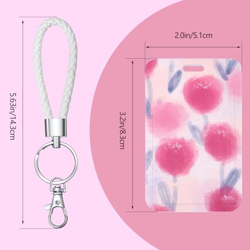 ID Card Badge Holder Key Chain with Metal Keyring, Plastic Slide Open with ID Window for Women Men Girls Students,Red Tulips - color: Red Tulip