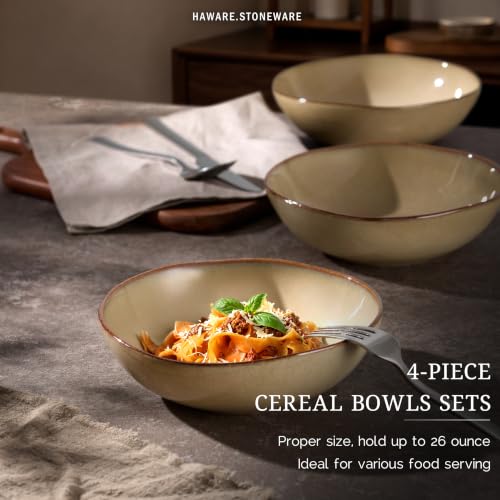 HaWare Cereal Bowls, 26oz Stoneware Serving Bowls Set of 4, for Salad Pasta - color: Reactive Sandy Khaki