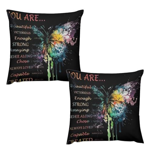 Colorful Butterfly Pillow Covers Quotes Inspirational Motivational Positive Art Home Decor Sofa Bedroom Cushion Outdoor Indoor Decorations 16 "x16 - color: Butterfly-3, size: 16" x 16" (Pack of 2)