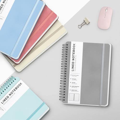 Lined Spiral Notebook for Women, A5 College Ruled Leather Spiral Journals - color: Light Gray, size: A5