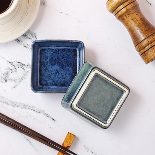 5 pack Ceramic Dipping Bowls 4 Inch Small Soy Sauce Dishes for Sushi Olive Oil Blue Appetizer Plates for Charcuterie Board Condiments Snacks