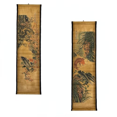 CIFIBIFUN Wall Scroll Hanging Painting Decor Japanese Art Koi Fish Fengshui