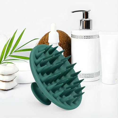 Meartchy Silicone Scalp Massager Shampoo Brush, Scalp Brush for Hair Growth & Dandruff Removal, Hair Scrubber Scalp Stimulator Exfoliator Brush with Soft Bristles for Wet Dry Scalp Care (Dark Green) - color: Dark Green