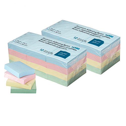 Sticky Notes, Mini Self-Stick Memo Notes - Self Adhesive - 1 ½ X 2 Inches - 100 Sheets Per Pad, 24 Pads Per Pack - Premium Quality - for Home, Office, School (Pastel)