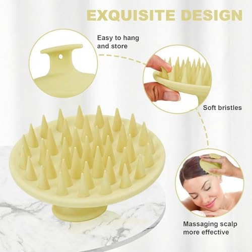 Silicone Scalp Massager Shampoo Brush, Scalp Brush for Hair Growth & Dandruff Removal, Hair Scrubber Scalp Stimulator Exfoliator Brush with Soft Bristles for Wet Dry Scalp Care (Light Yellow) - color: Light Yellow