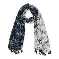 Hadley Wren Womens Lightweight Floral Scarf with Tassels - color: Blue