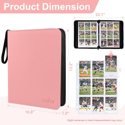 50 Pack 9 Pocket Card Binder, 3 Ring Premium Zip Trading Card Binder, 900 Large Capacity Top Loading Card Storage Album, PU Card Collection Binder for TCG, MTG, Baseball Hockey Sport Cards, Pink - color: Pink